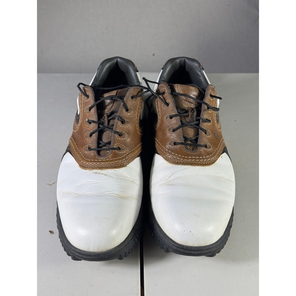 FootJoy Contour Series Mens 9 M White Brown Leather Spiked Golf Shoes 54002